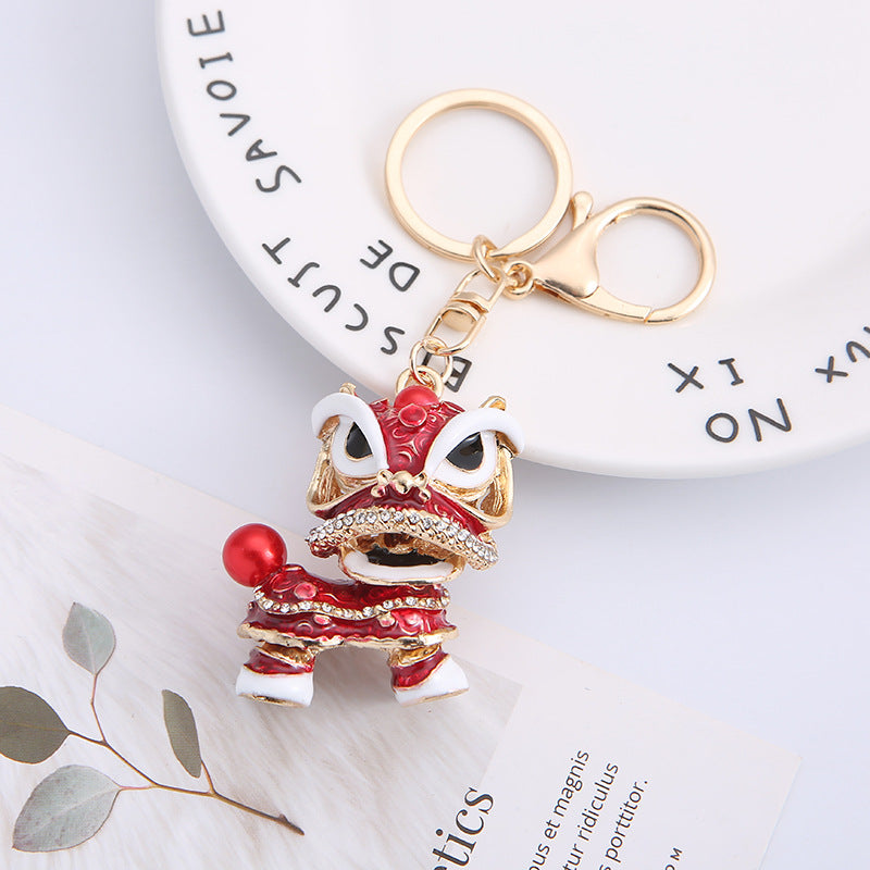 Wholesale Zinc Alloy Lion Dance Rhinestone Keychain